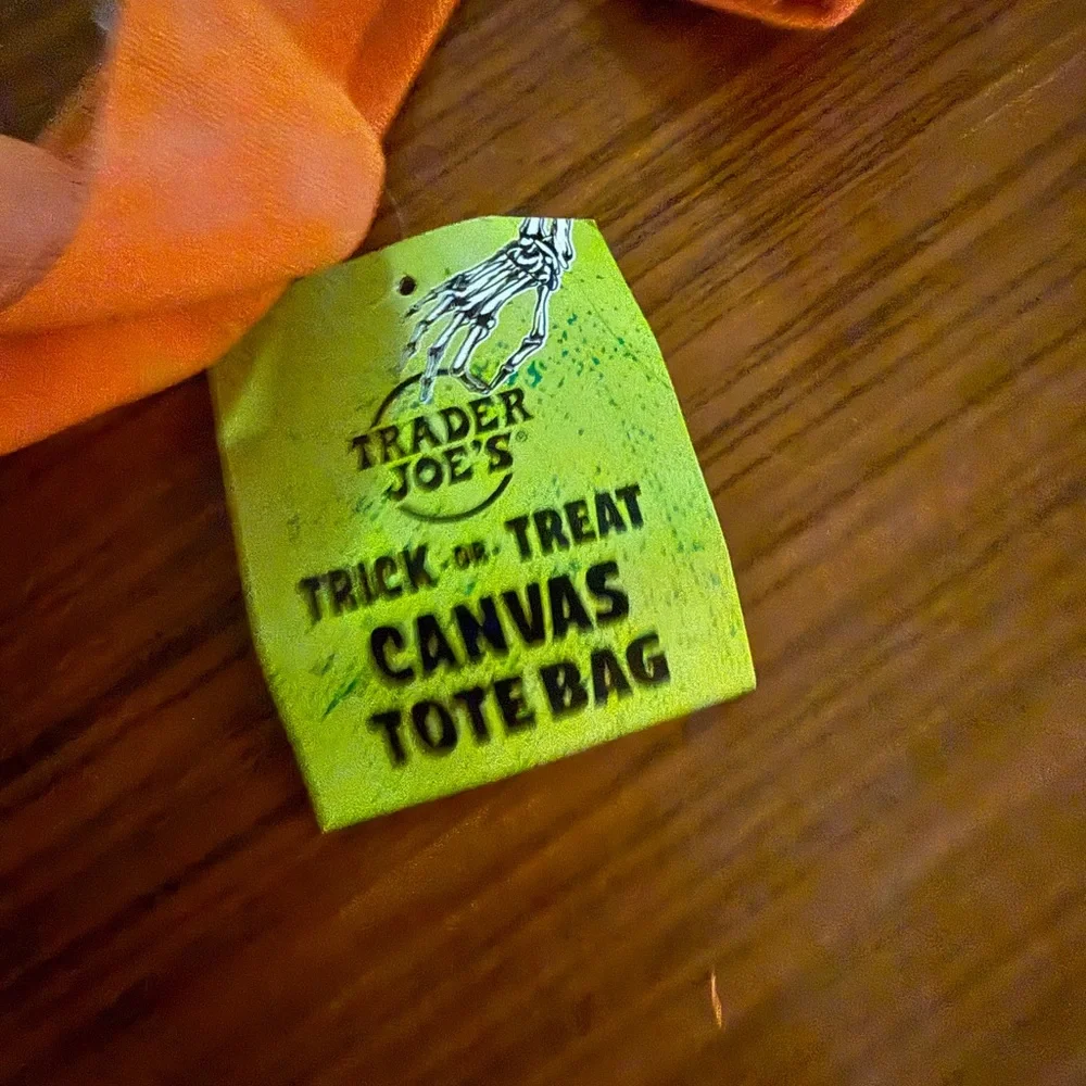 Trader Joe’s Trick or Treat Mini Canvas Tote Bag Orange NWT - Picture 3 of 3